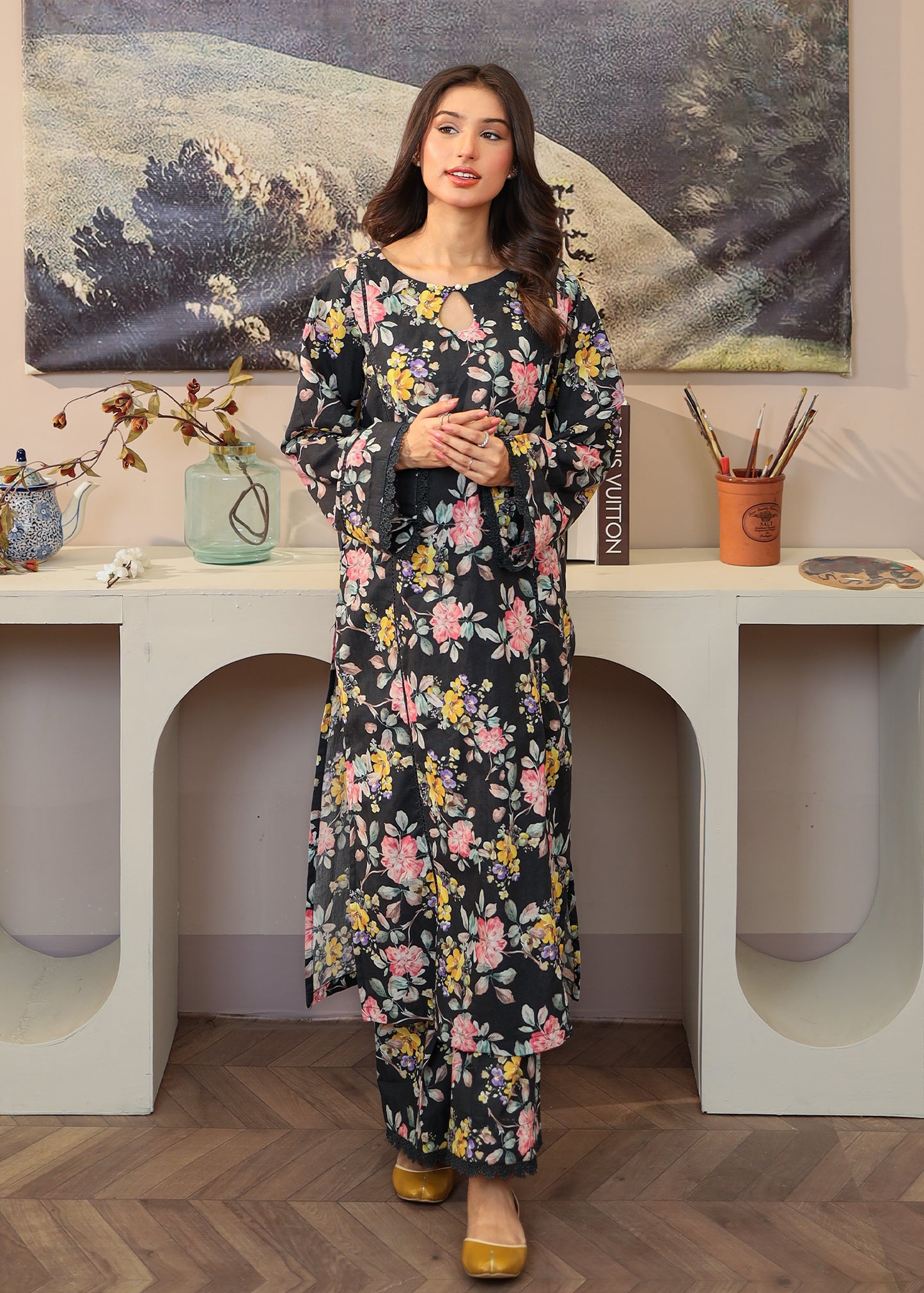 Black Floral 2 PC