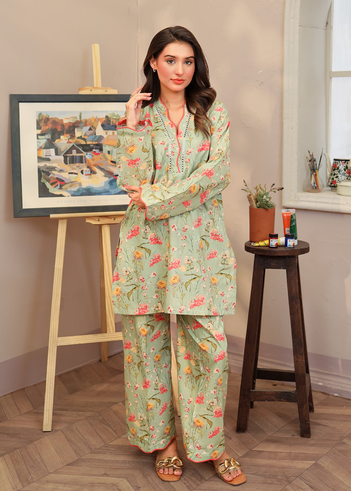 Mint Green Floral 2 PC