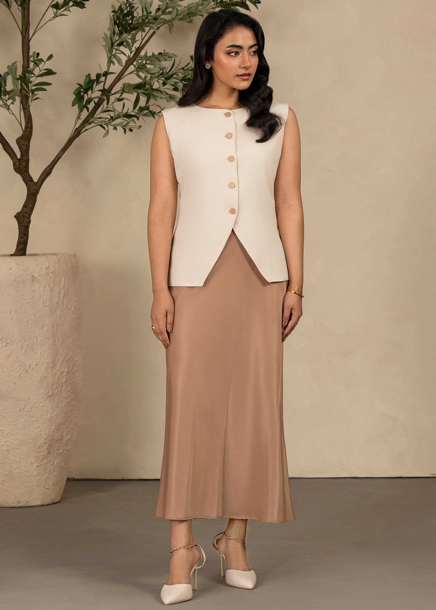 Champagne Satin Skirt Set