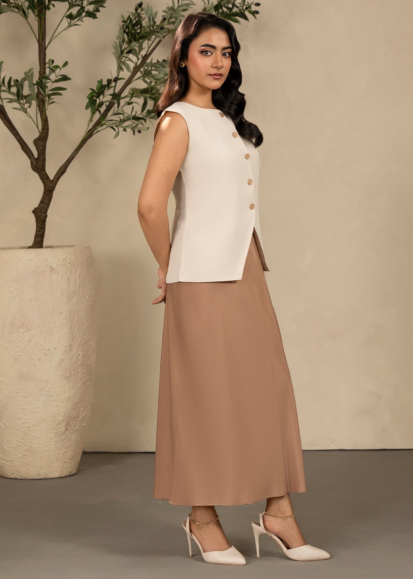 Champagne Satin Skirt Set