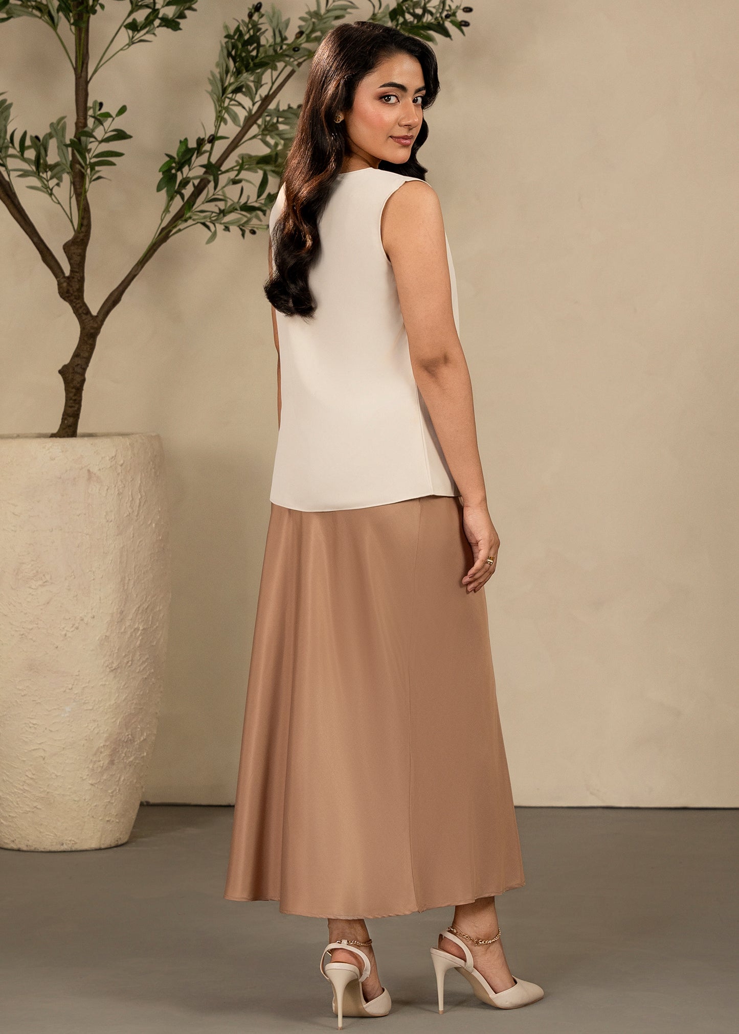 Champagne Satin Skirt Set