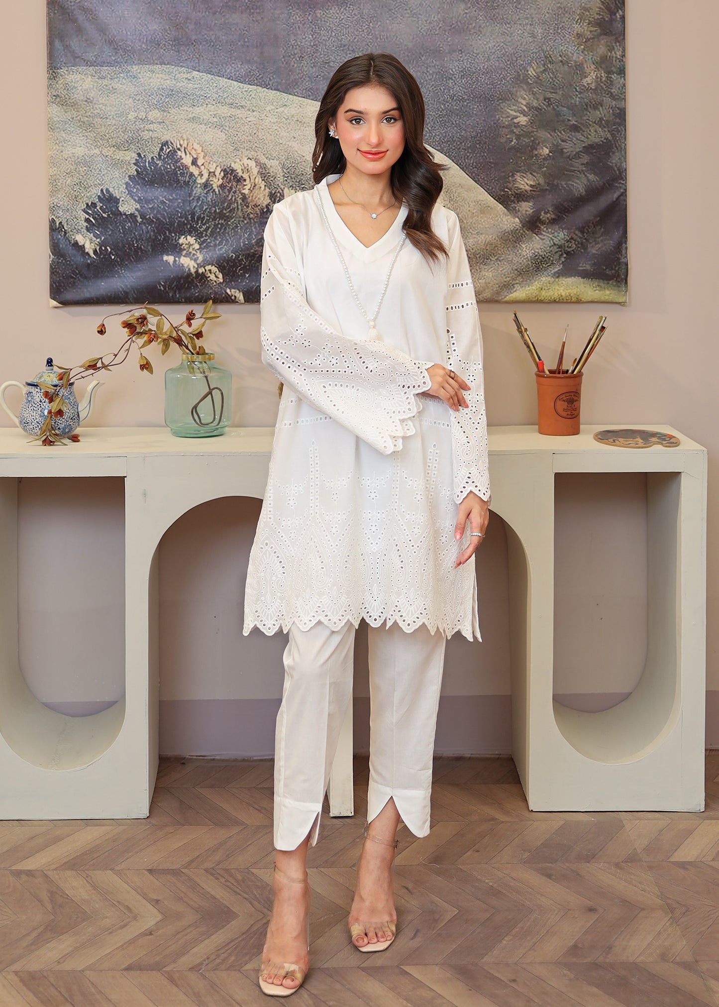 White Schiffli 2 PC