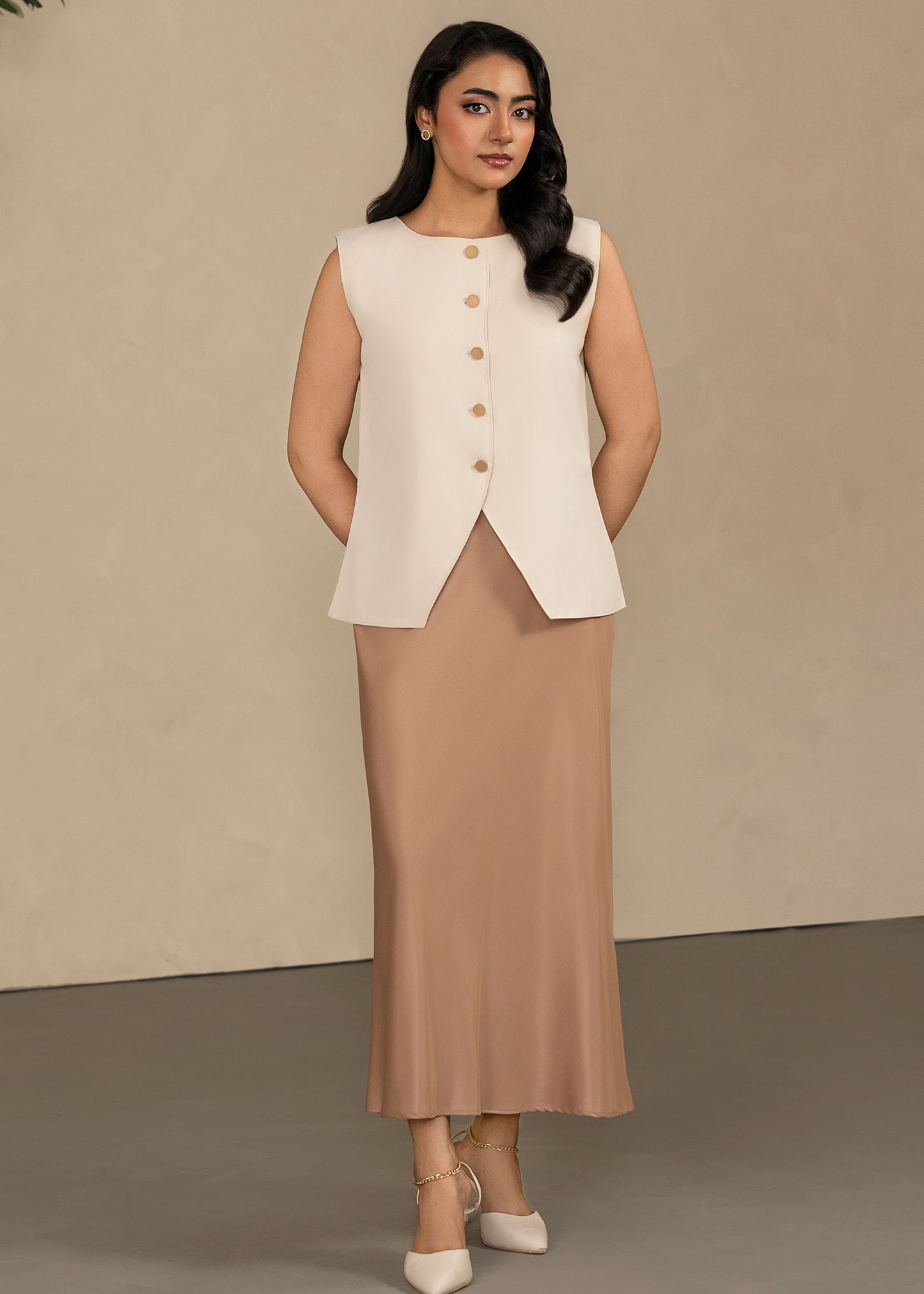 Champagne Satin Skirt Set