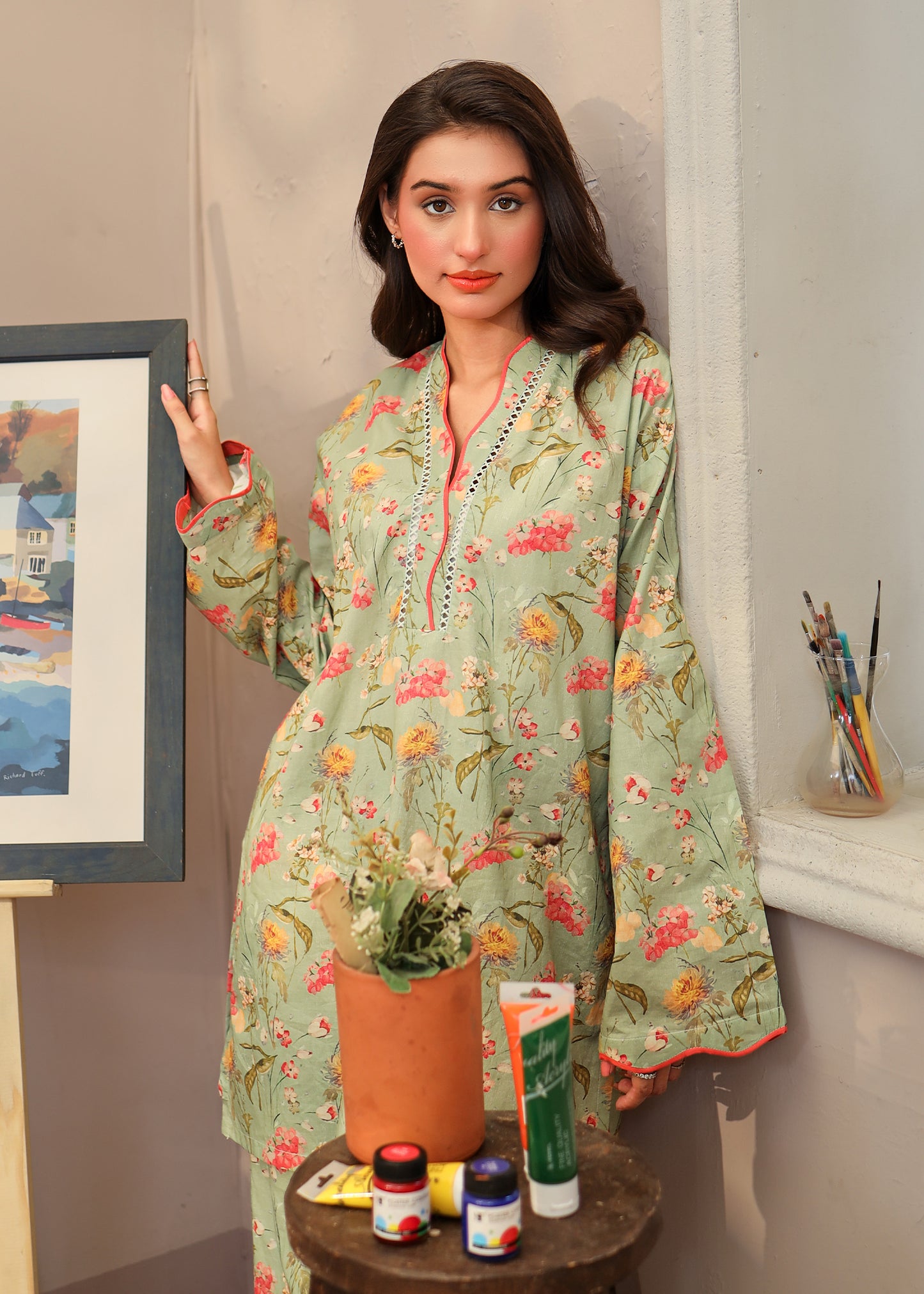 Mint Green Floral 2 PC