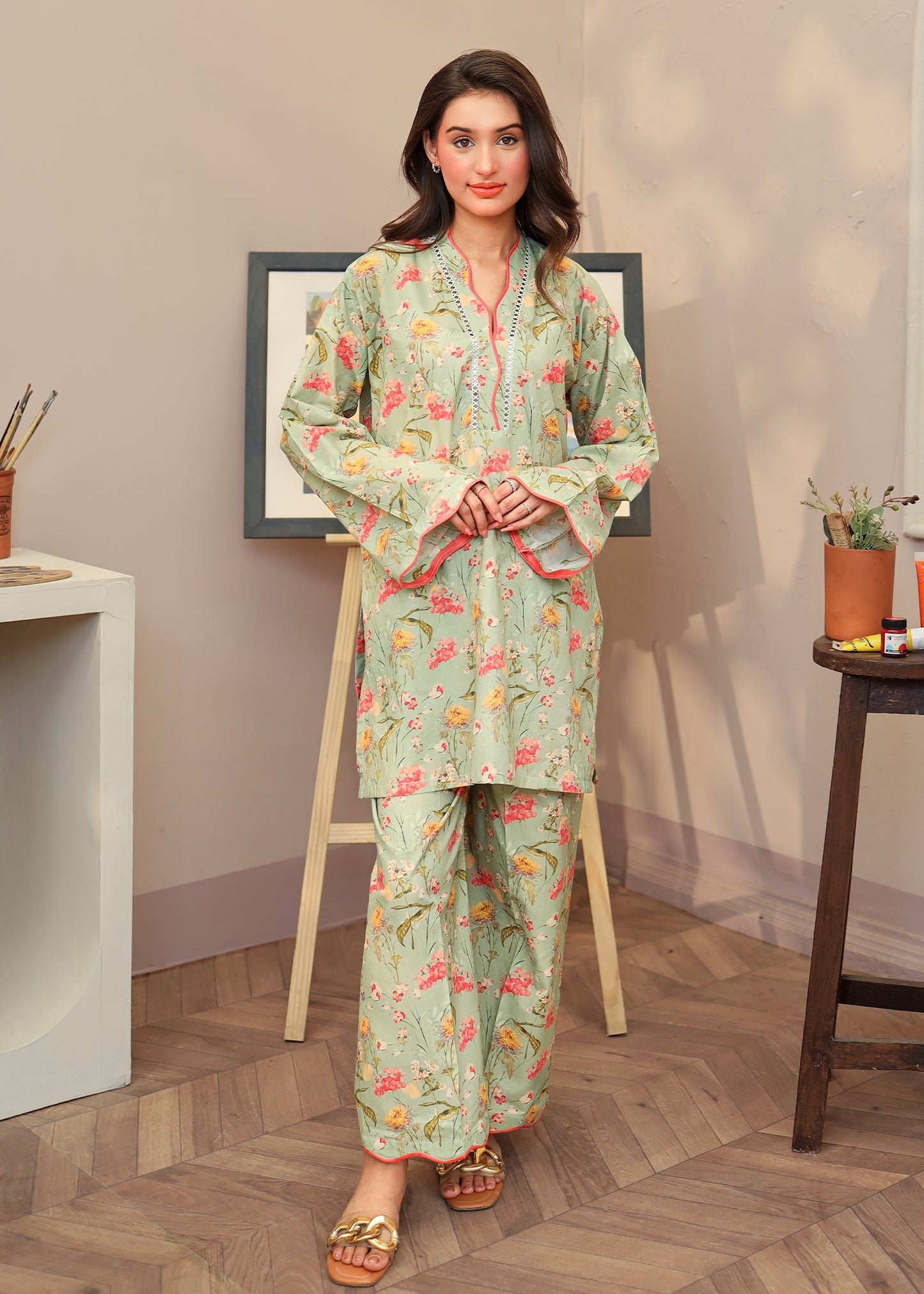 Mint Green Floral 2 PC