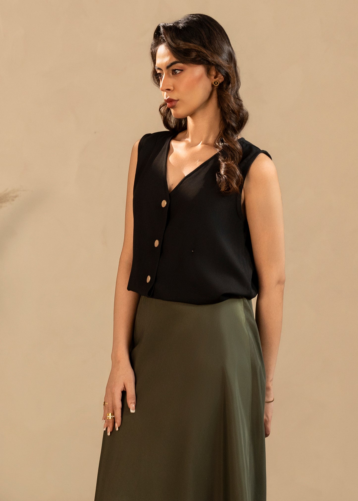 Olive Satin Skirt Set
