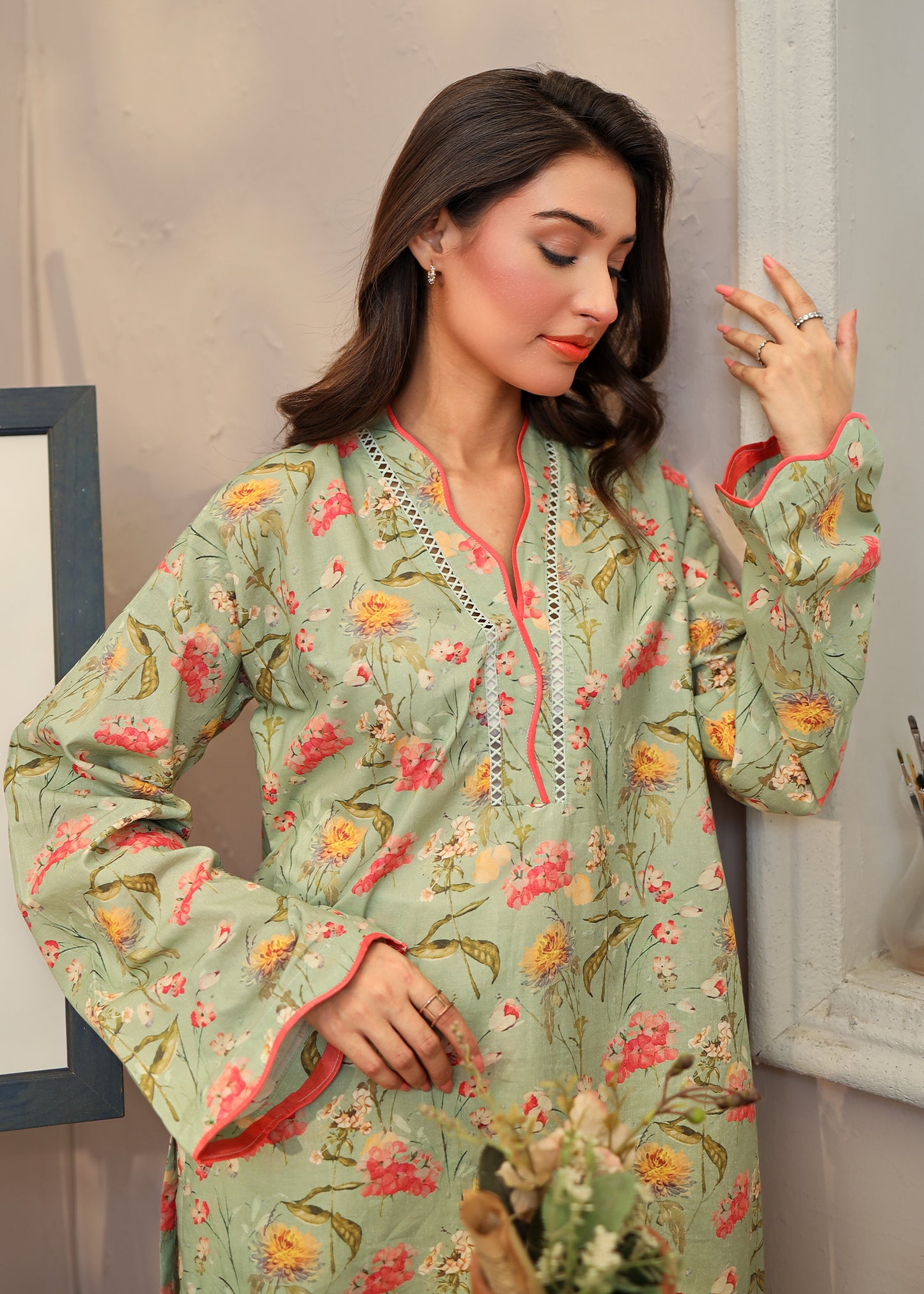 Mint Green Floral 2 PC