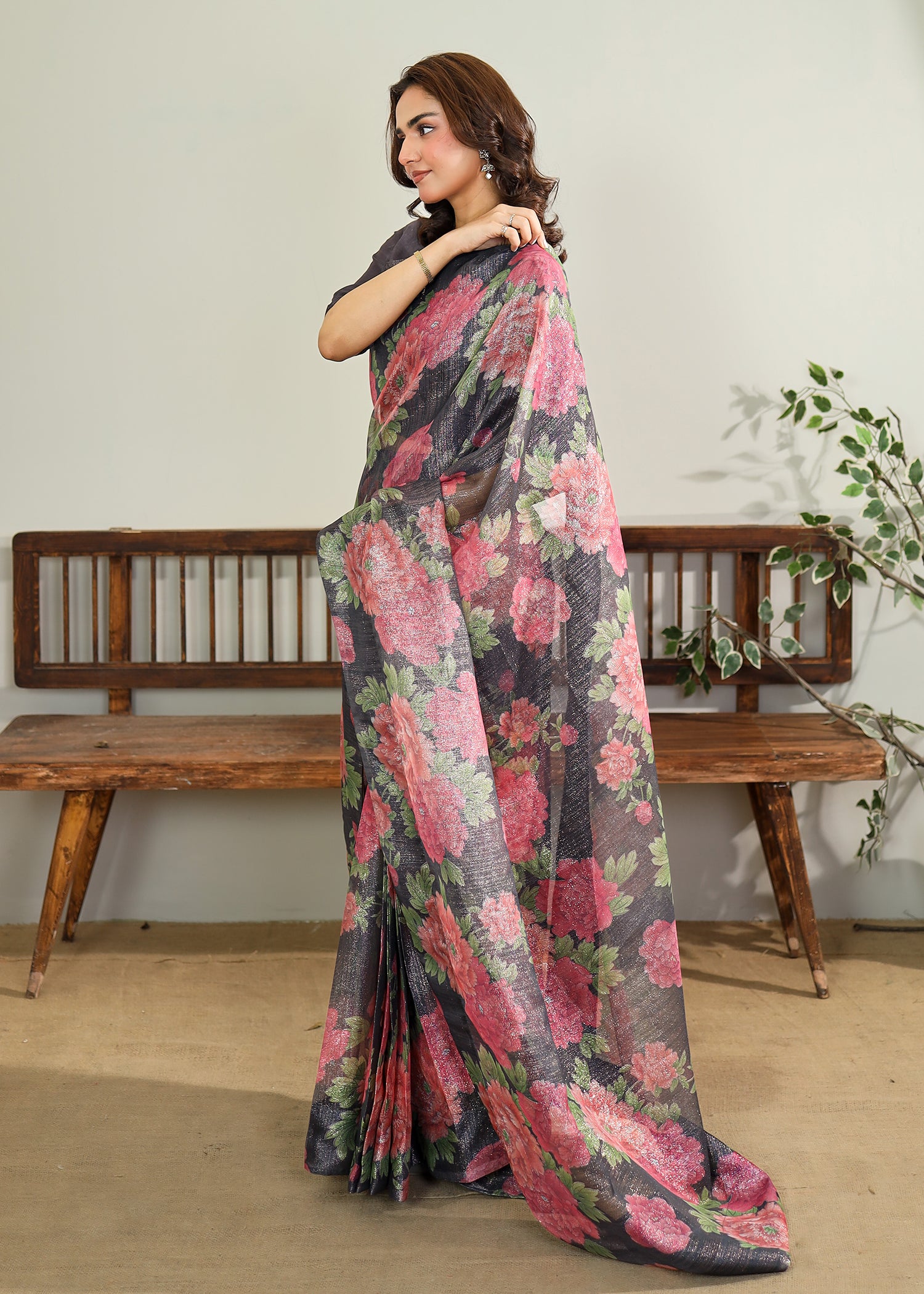 Grey Floral Saree