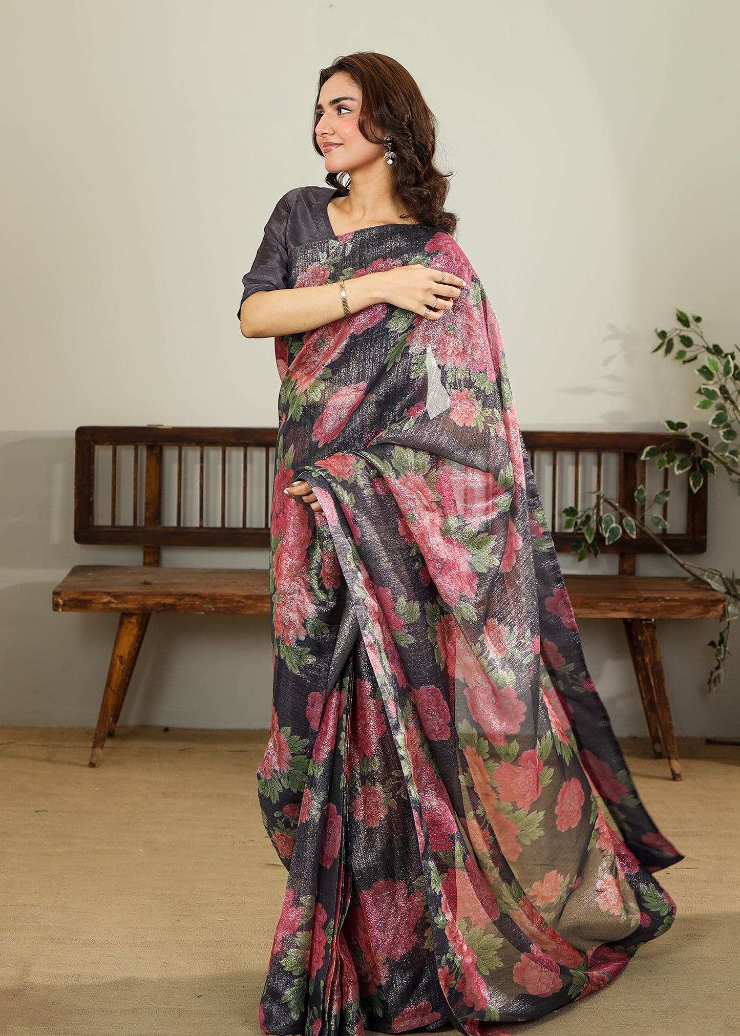 Grey Floral Saree