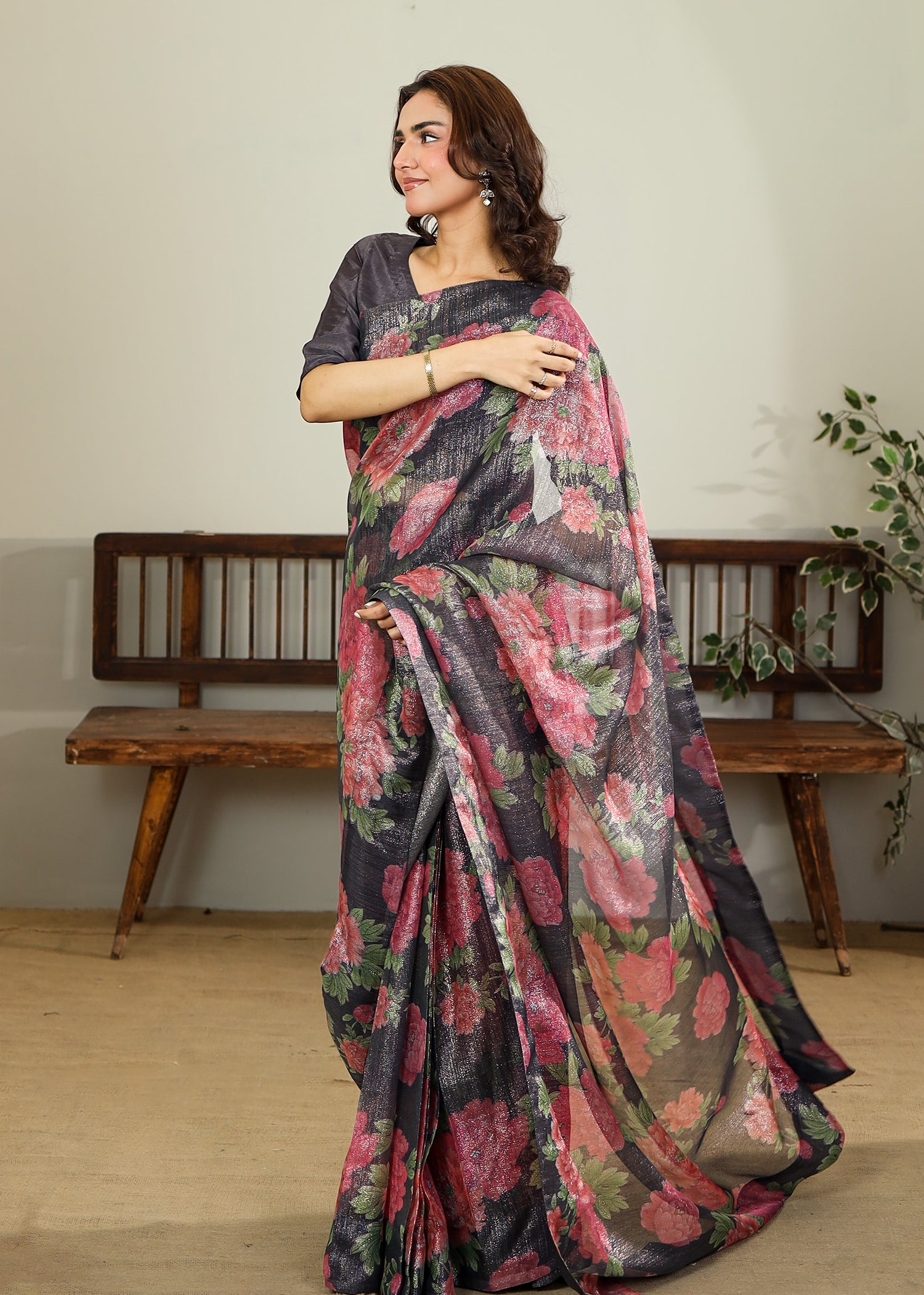 Grey Floral Saree