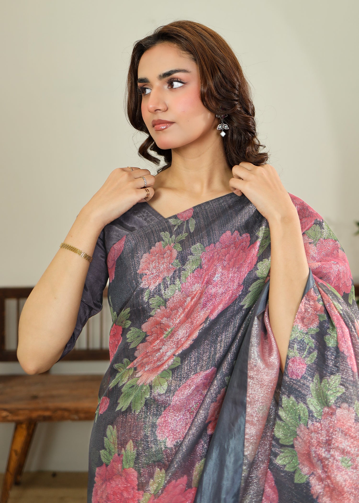 Grey Floral Saree