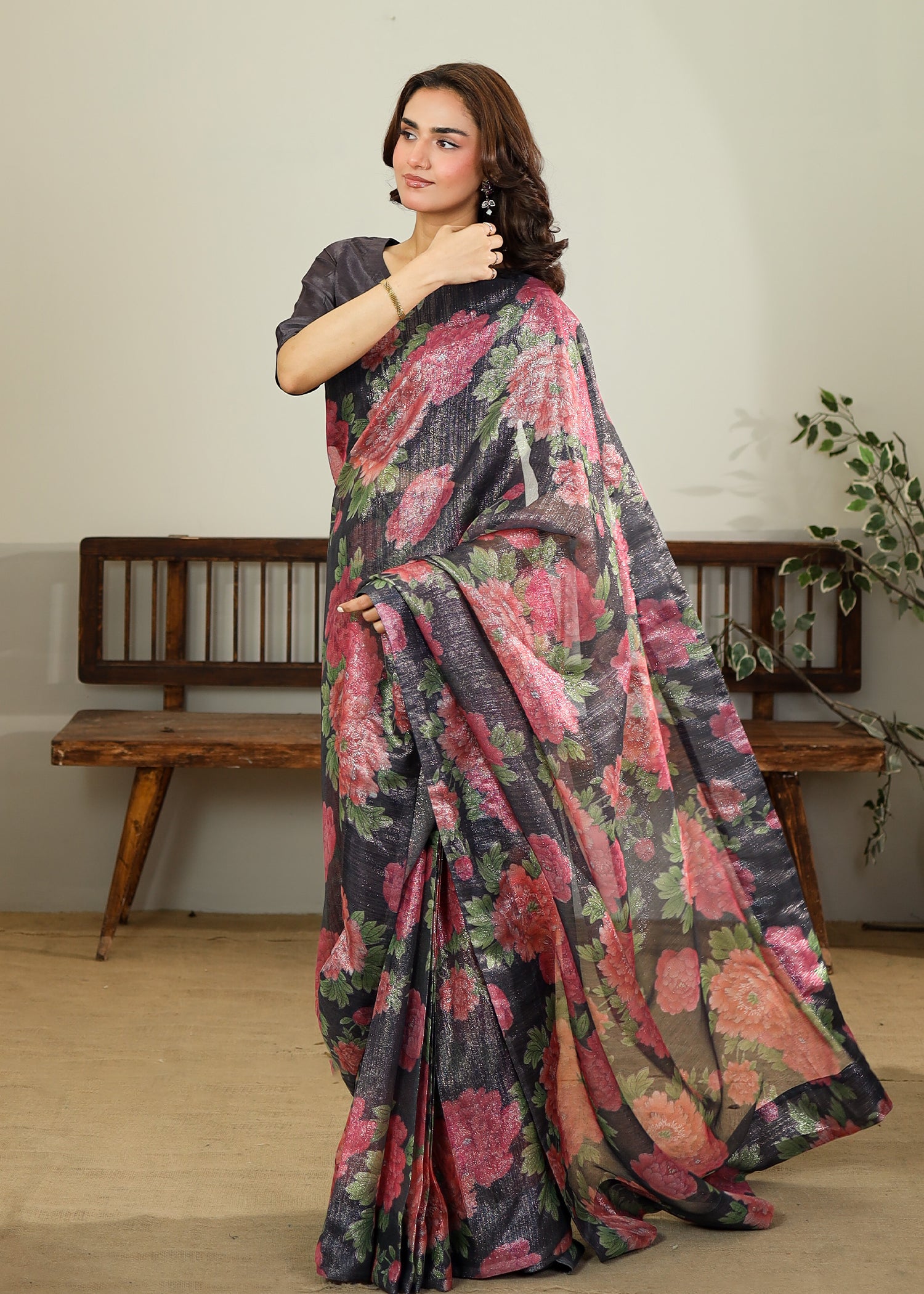 Grey Floral Saree