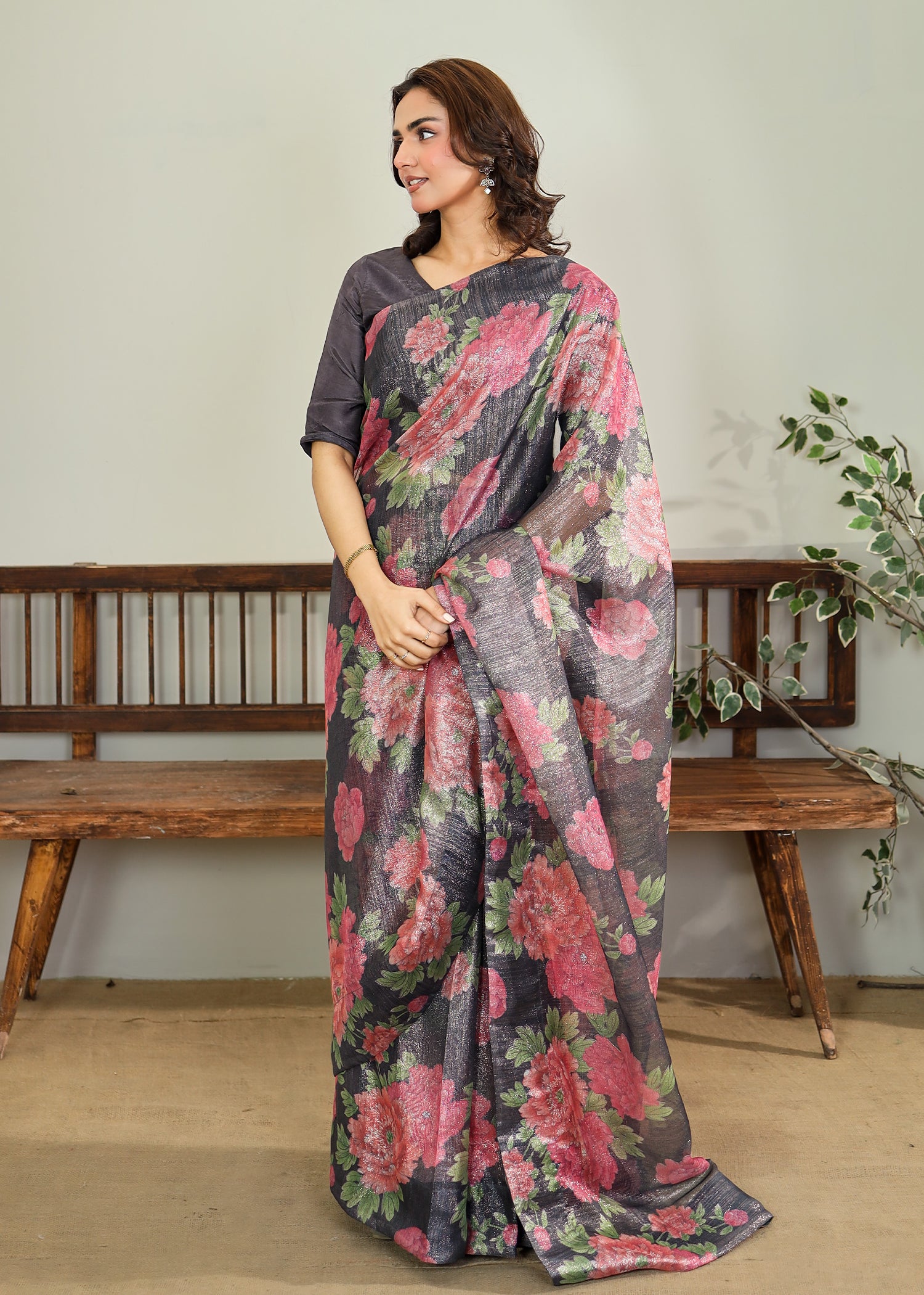 Grey Floral Saree