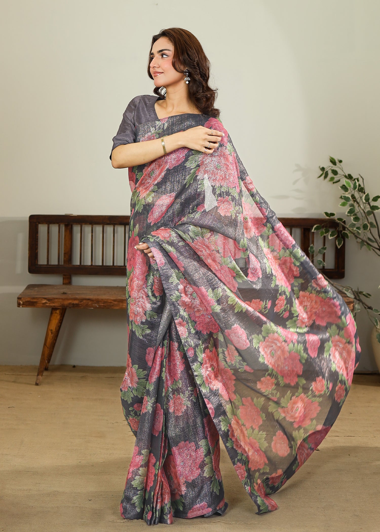 Grey Floral Saree