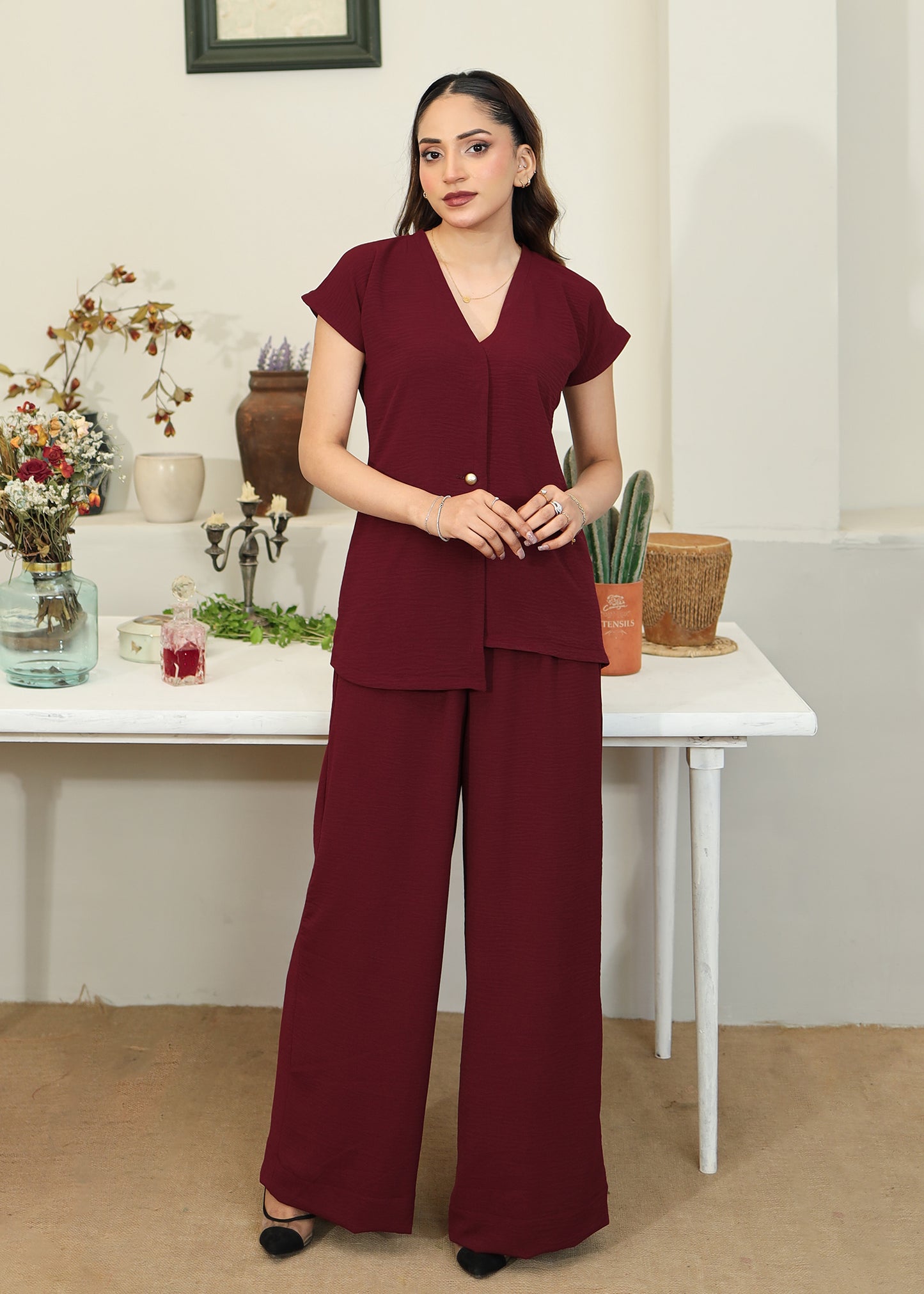 Maroon Bizu Co-Ord Set