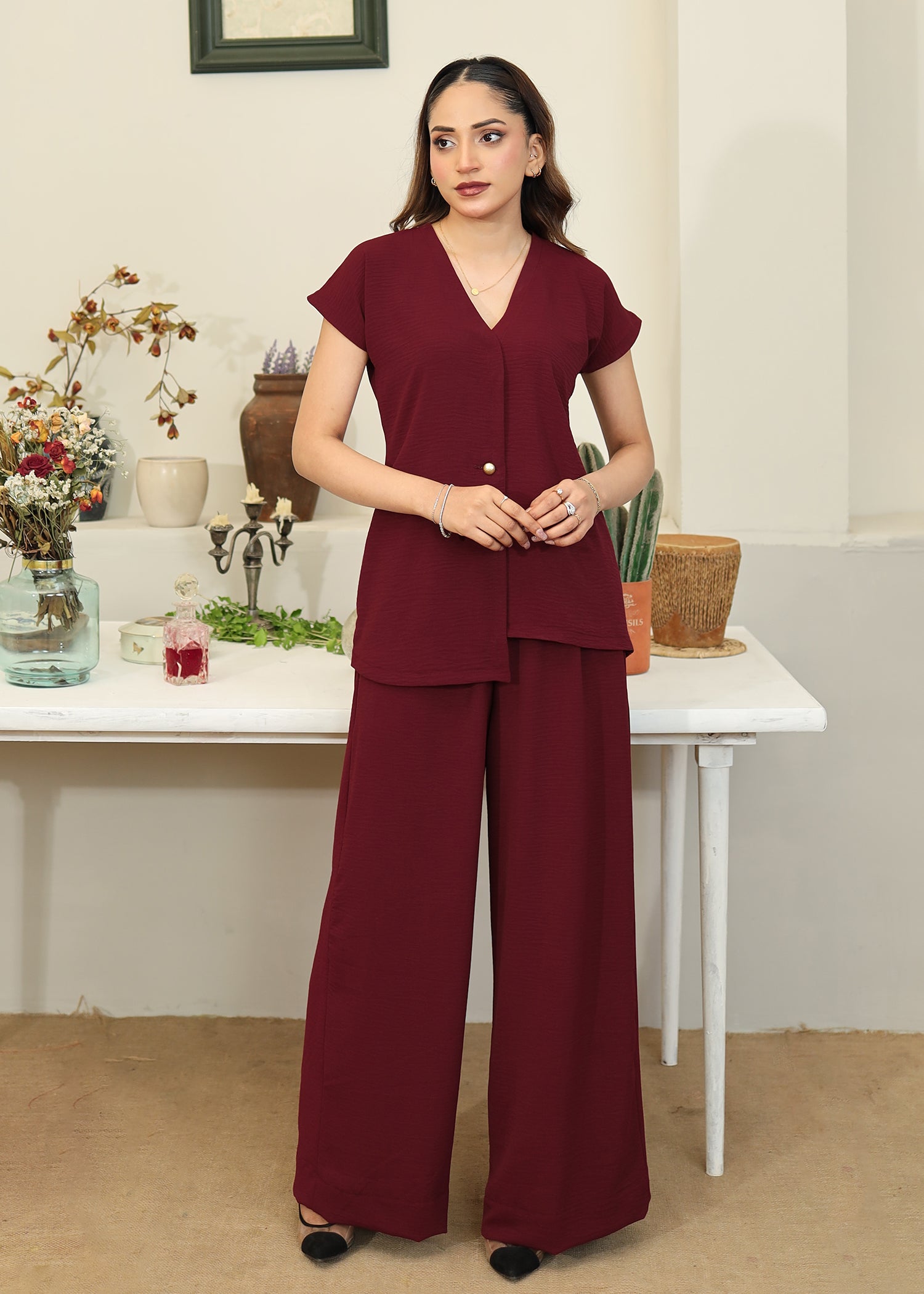 Maroon Bizu Co-Ord Set