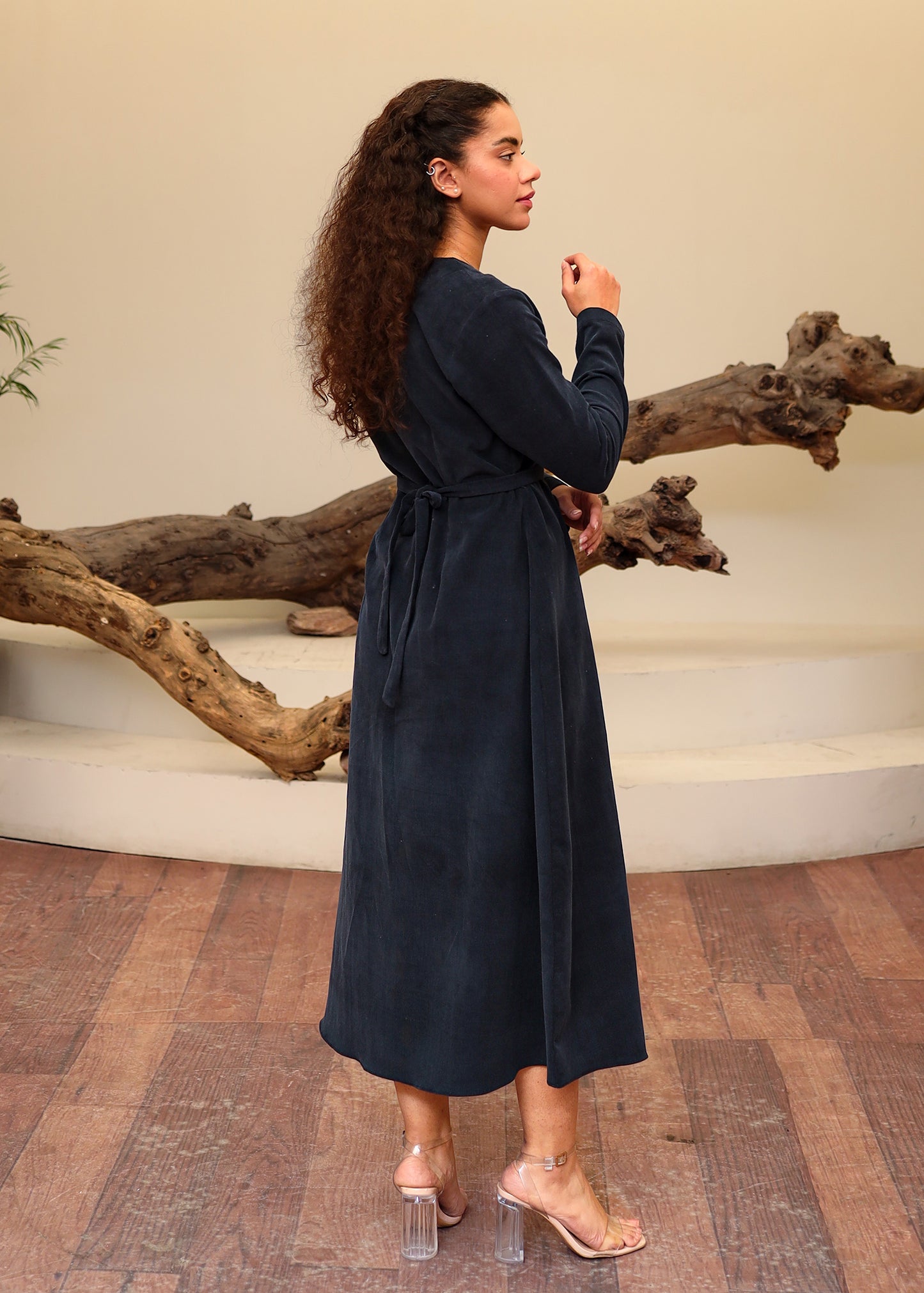 Greyish Blue Corduroy Dress