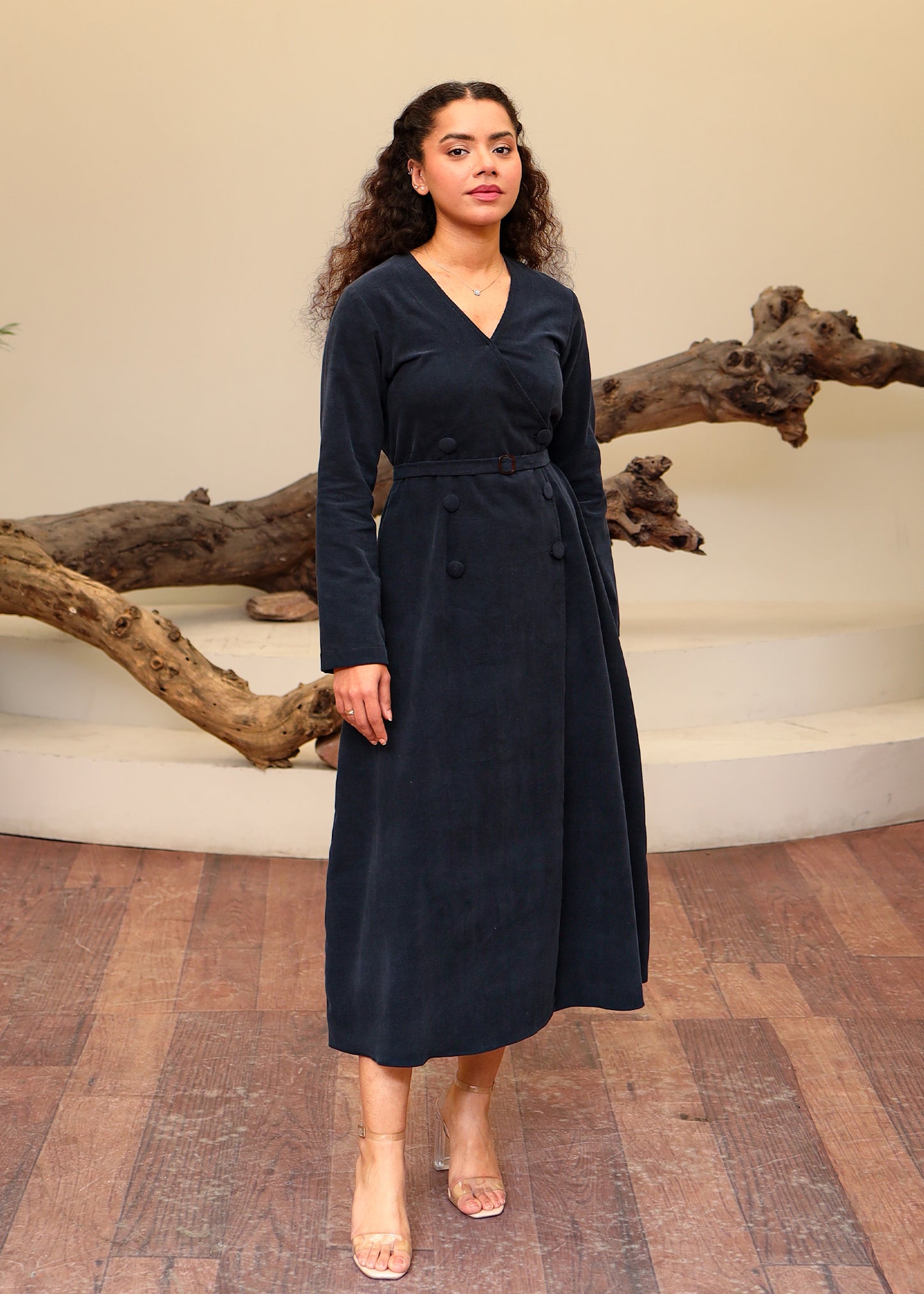 Greyish Blue Corduroy Dress