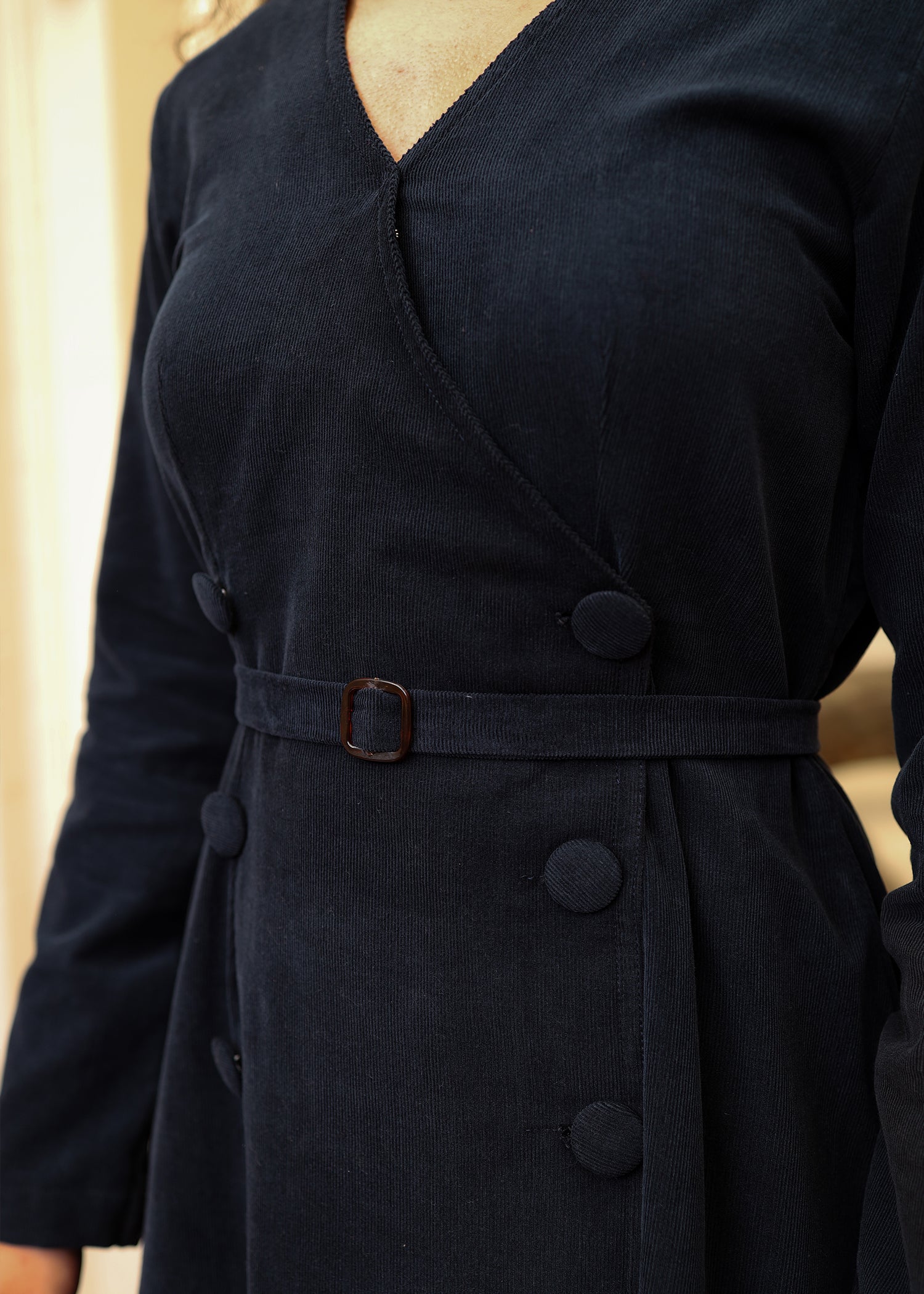 Greyish Blue Corduroy Dress