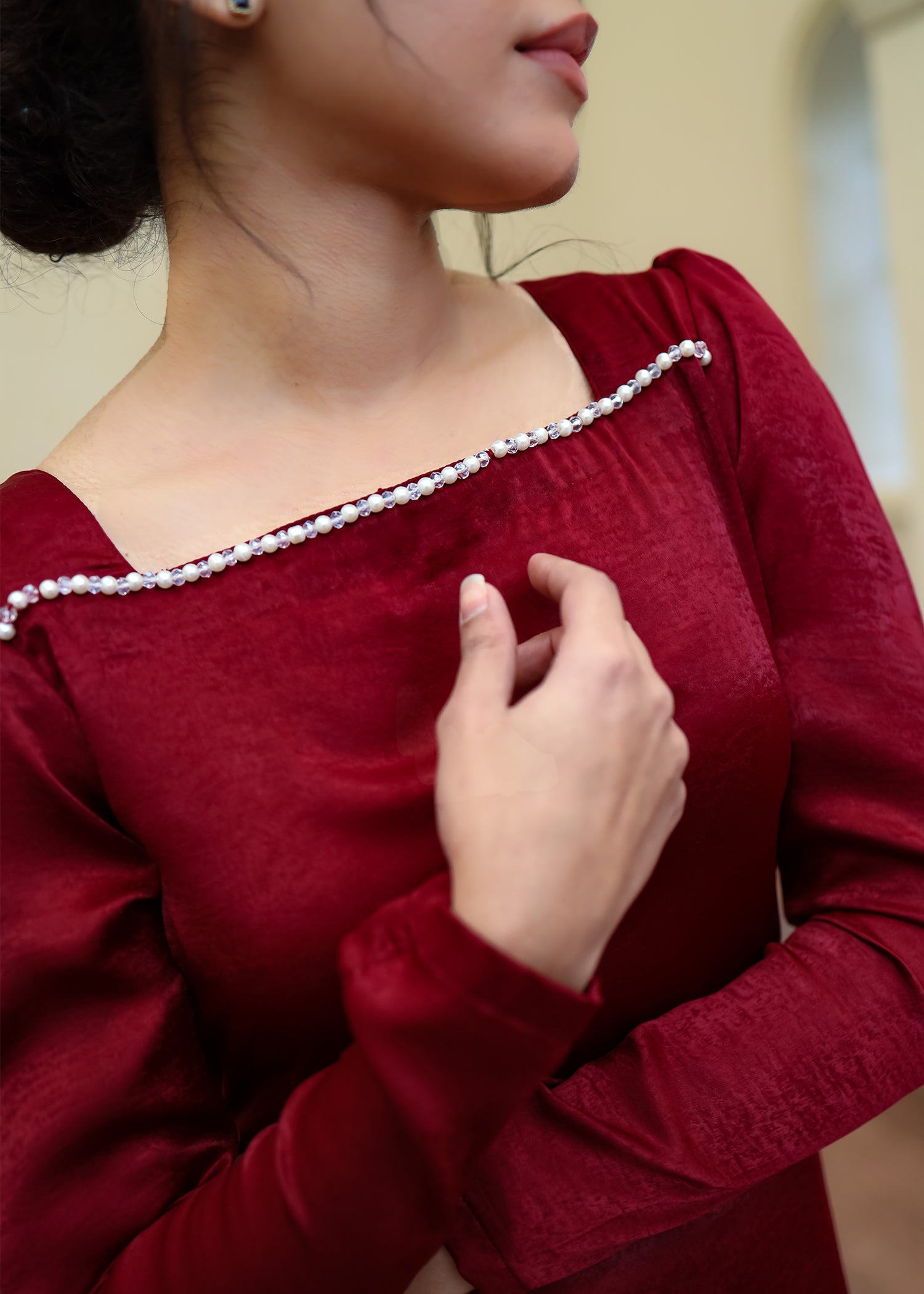 Maroon Textured Silk Dress