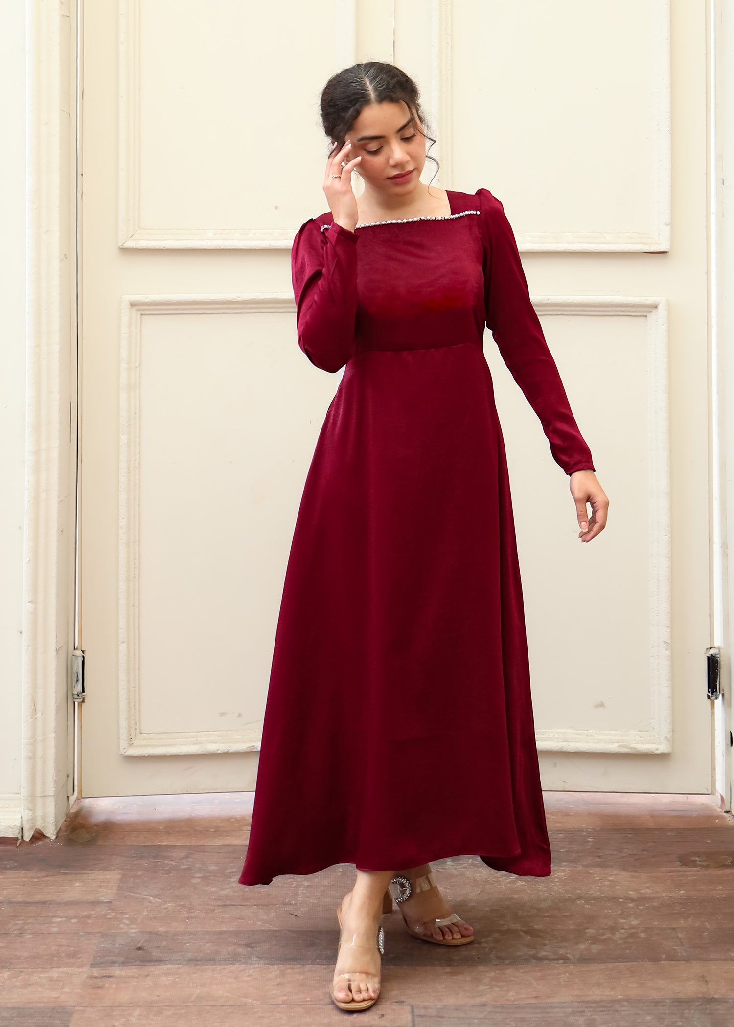 Maroon Textured Silk Dress