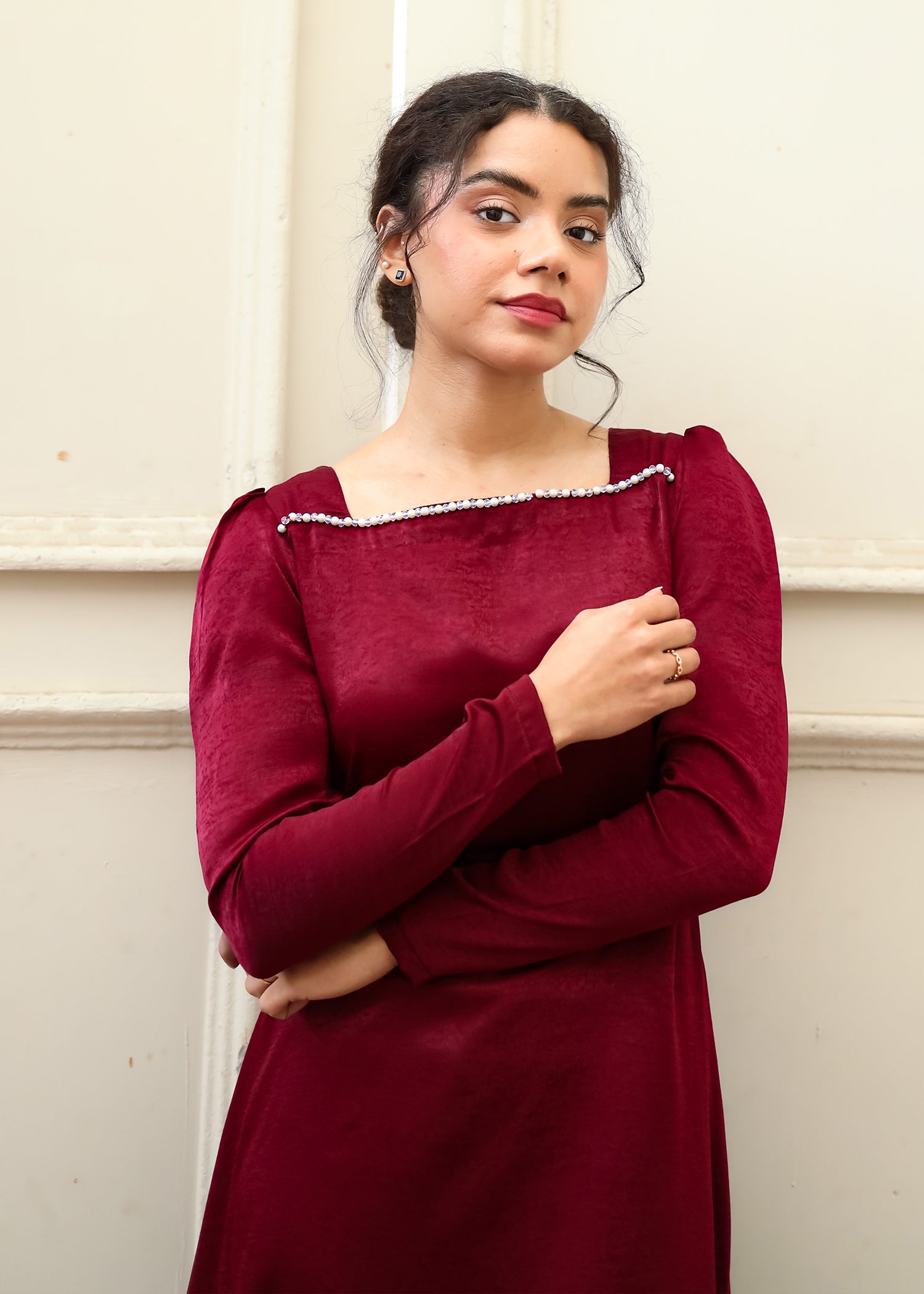 Maroon Textured Silk Dress