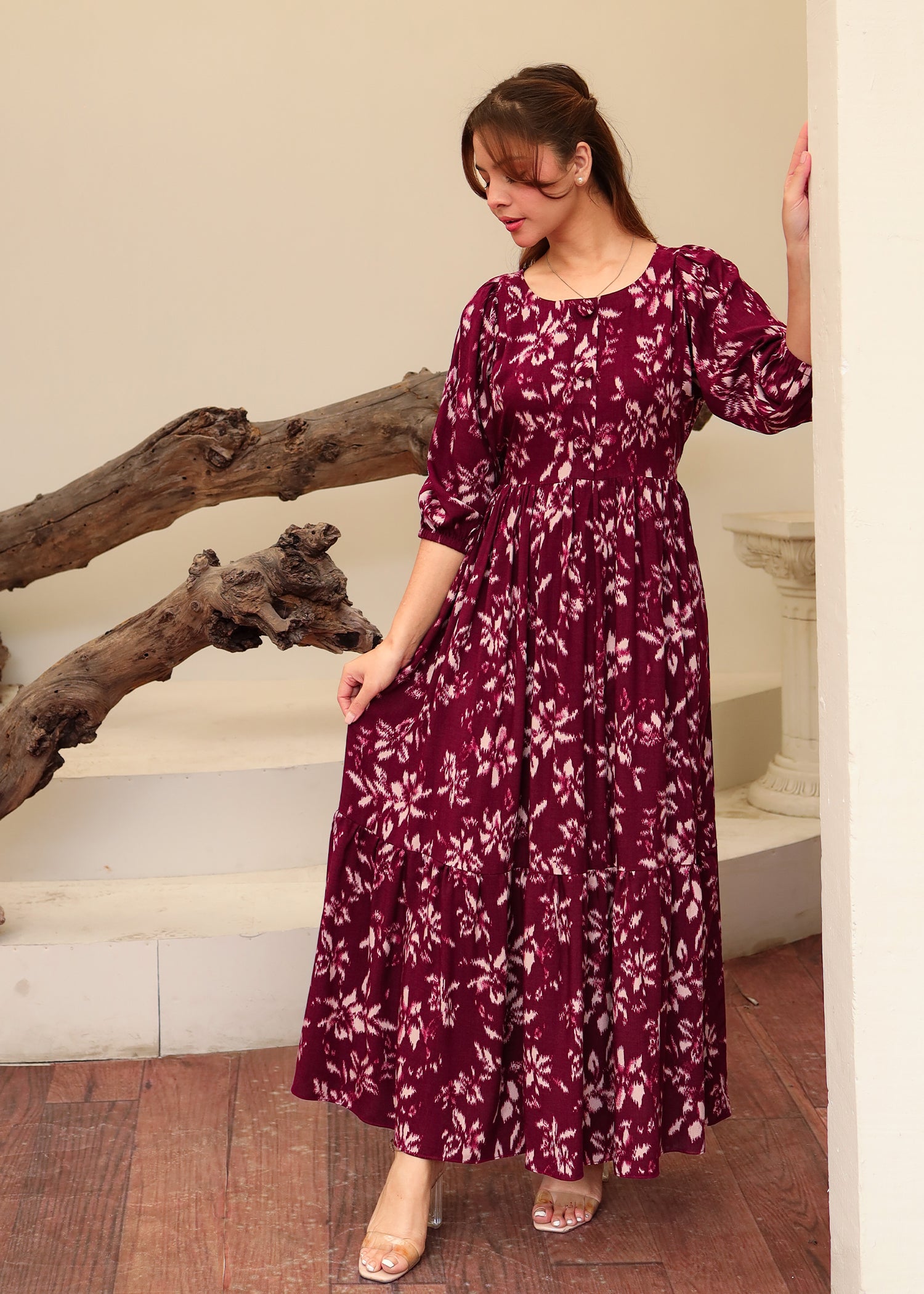 Burgundy Floral Dress