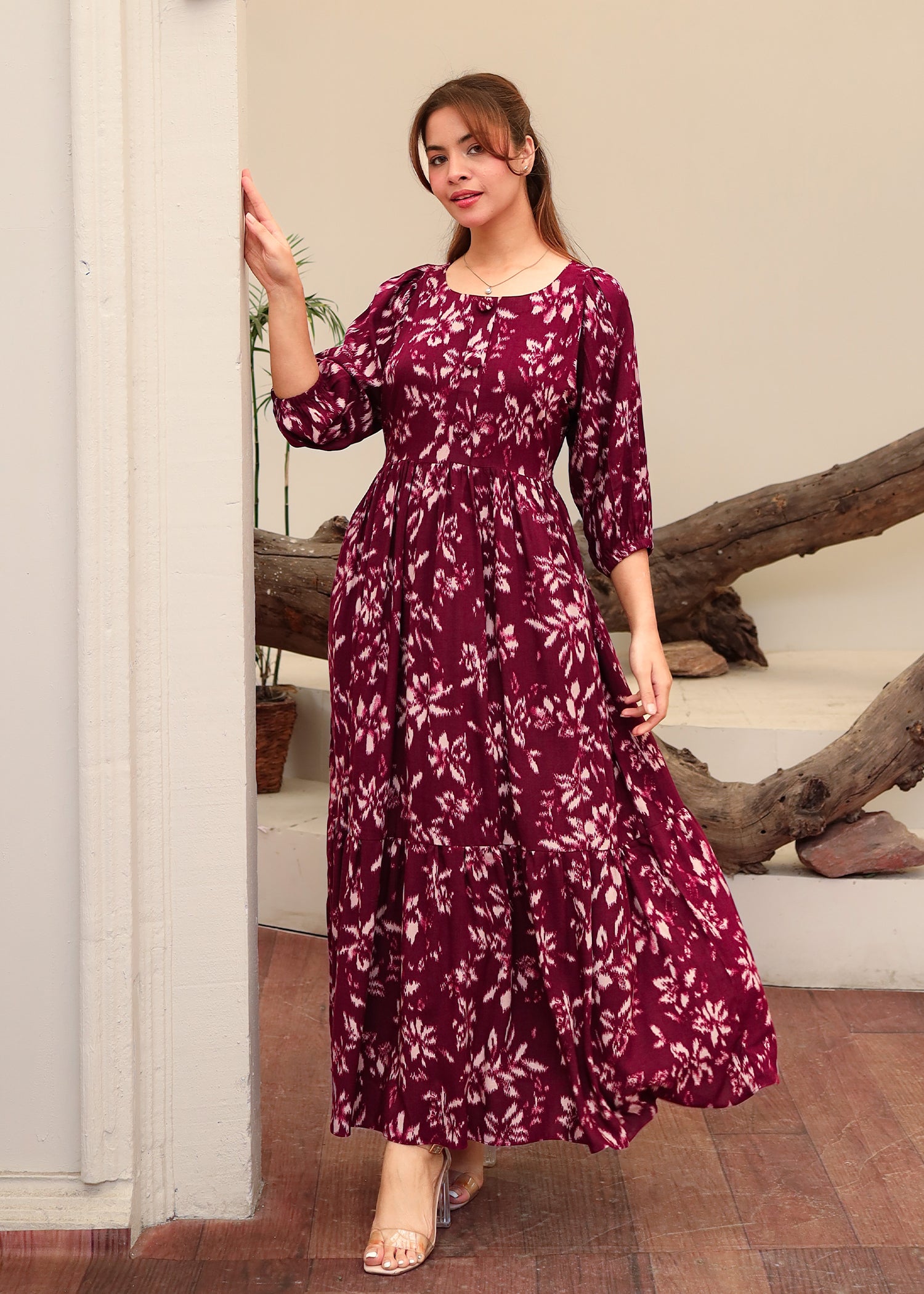 Burgundy Floral Dress