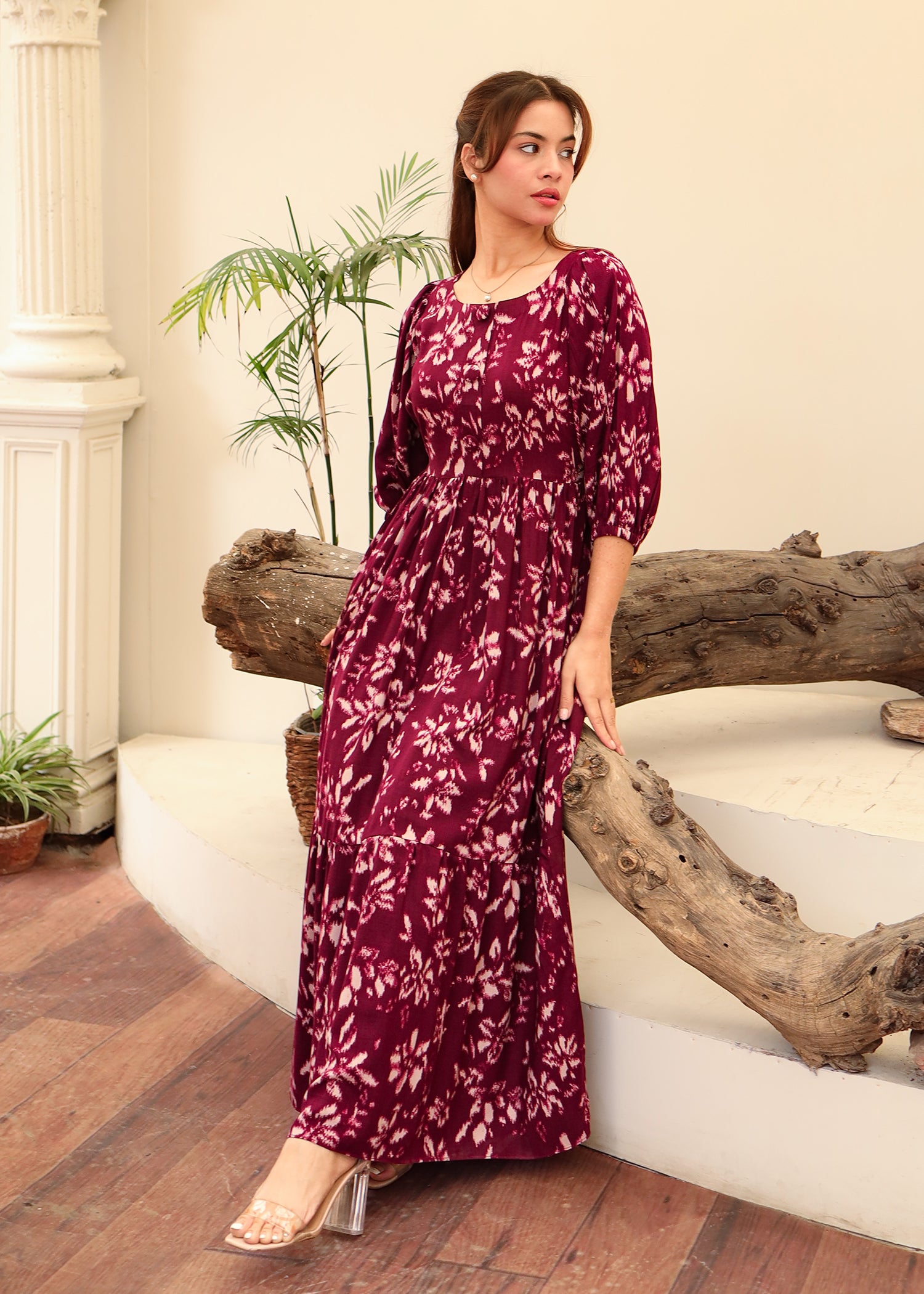 Burgundy Floral Dress