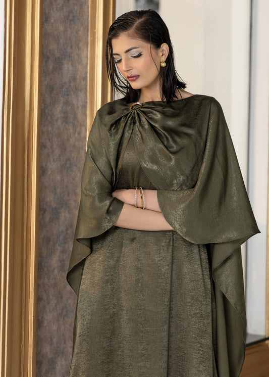 Olive Aura Cape Dress
