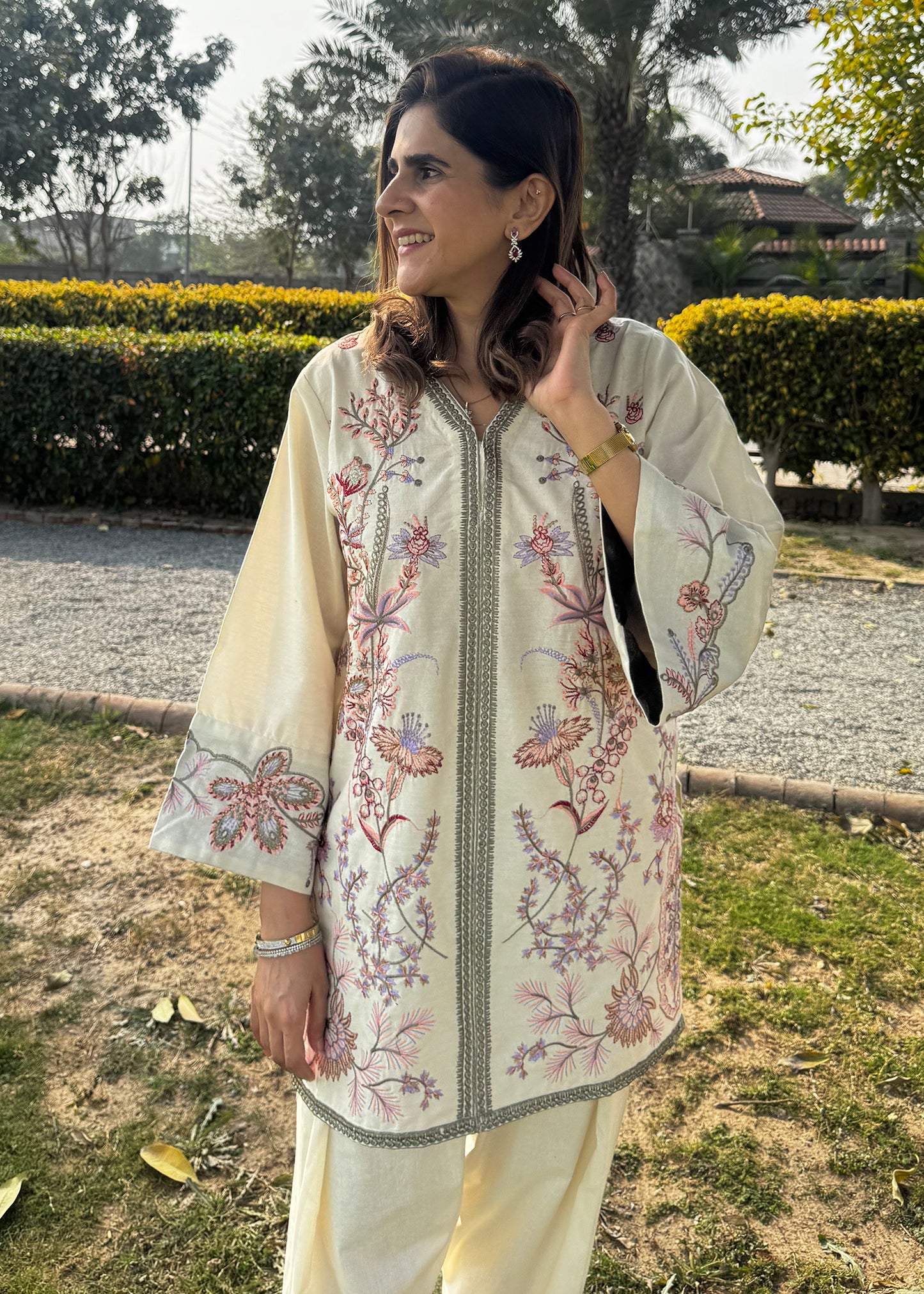 Ivory Flora Embroidered Co-Ord