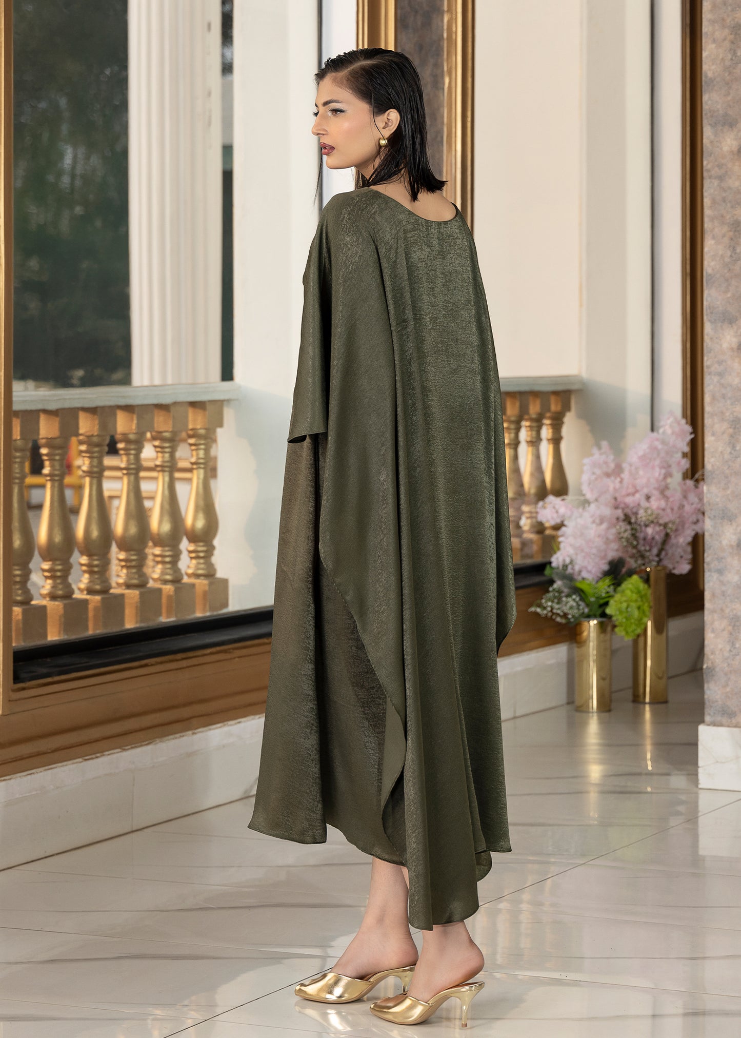 Olive Aura Cape Dress